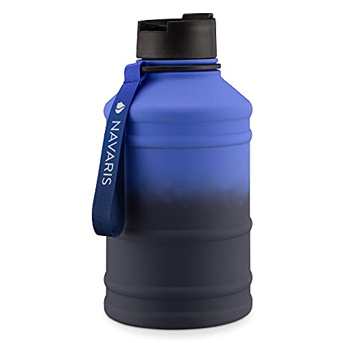 Navaris Botella de Agua de Acero Inoxidable - Cantimplora XXL de Metal de 2.2 L - Garrafa para Bebidas de 1 Pared para Deporte Camping Gimnasio - Azul