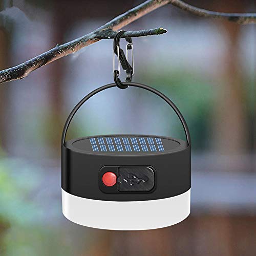 Sunboia Linterna solar para camping, luz LED recargable por USB, 4 modos, lámpara de emergencia para camping, senderismo, camping, emergencias, interrupciones