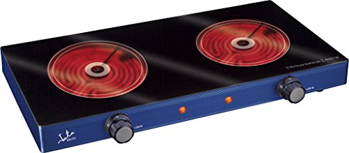 Jata V142 Cocina Eléctrica Vitrocerámica con Dos Placas de 16,5 cm, 2 Termostatos Regulables de Temperatura 2400 W, Color Azul Metálico