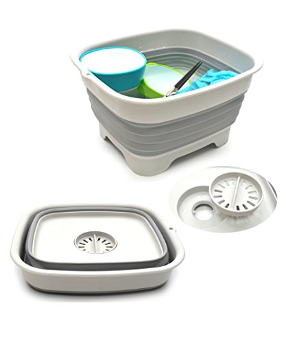 SAMMART. Cuenco portátil para lavar platos, plegable, de 9,1 litros, con tapón de drenaje, para almacenamiento de menaje y ahorrar espacio