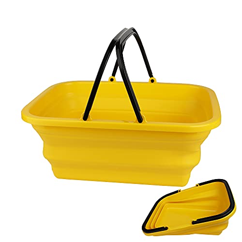 Cubo plegable amarillo 10L para lavado de autos, ideal para lavar platos, camping, senderismo y hogar