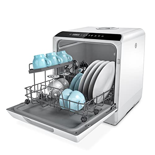 hermitlux Mini lavavajillas, lavavajillas compacto, para usar con o sin grifo, 43 cm de ancho, para 4 juegos, apto para camping lavavajillas portatil, 175 kWh/año, blanco