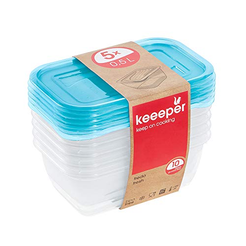 keeeper Fredo Fresh Set de 5 fiambreras, 5 x 500, PP, Azul, 5x 500 ml