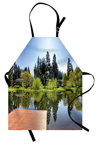 ABAKUHAUS Lake Theme Delantal de Cocina, Opinión escénica de Campo, Estampa Digital Resistente al Agua Apto Lavadora, Multicolor