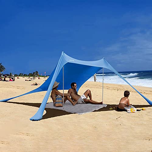 Tienda de Playa Familiar Plegable, UPF50 Refugio Solar Playa con Anclas de Arena y Postes de Aluminio y Bolsa de Transporte, Tienda de Campaña Playa, Toldo Parasol Portátil para Camping Pesca Picnics