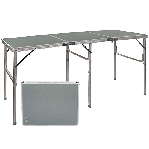 AKTIVE 52865 - Mesa plegable camping, mesa multiusos con 3 secciones, con altura ajustable, 140x60x35-70 cm, color gris