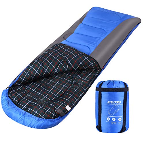 RISEPRO Saco de Dormir Ligero, Impermeable 3-4 Estaciones Saco de Dormir cálido y frío para Adultos y niños - Interior y Exterior: Camping, mochilero, Senderismo Azul