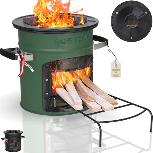 OSTOVE Horno de cohetes – La innovadora estufa de leña ideal para camping y cocinar al aire libre (verde militar)