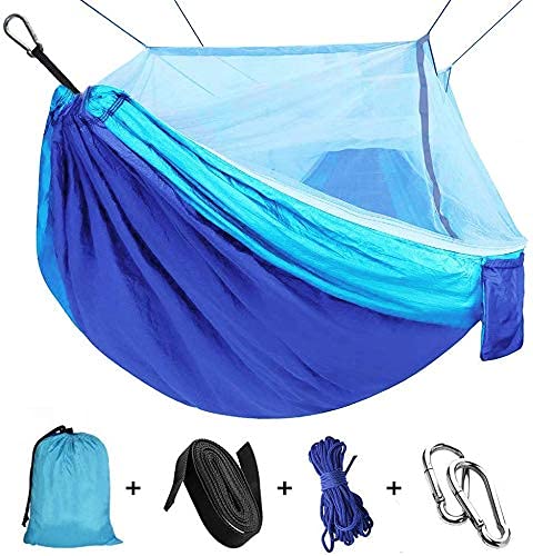 Viaje y Camping Hamaca, Mosquitero Hamaca Ultra Ligera para Viaje y Camping Nylon Portátil Paracaídas Secado Rápido para Excursión Jardín 110'(L) x 59'(W) (Blue/Sky Blue)