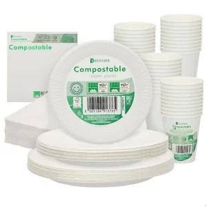 Aktive Vajilla Desechable Biodegradable 180 Piezas - Menaje de Camping Ecológico