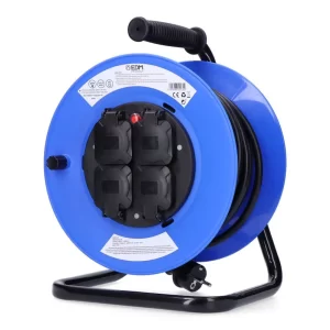 EDM Carrete de Cable Profesional 4 Enchufes 25m 3000W - Extensor de Corriente para Camping y Exterior